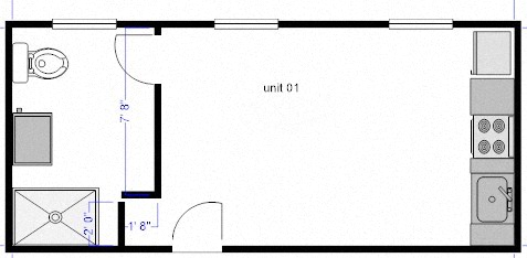 Floor plan for studio, 1 bath, 220 sqft
